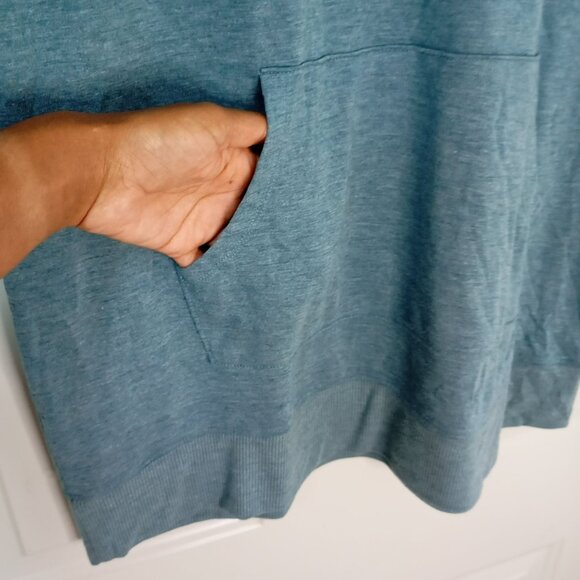 Cowl Neck Blue Soft Knit Tunic Sweater With Kangaroo Pocket Long Sleeve - Picture 4 of 11